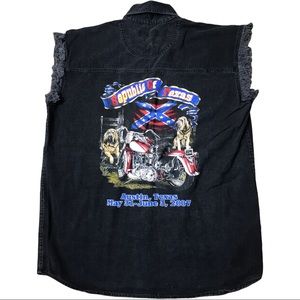 Biker Rally Black Denim Large Cut Off Sleeve Republic Of Texas Black Button M